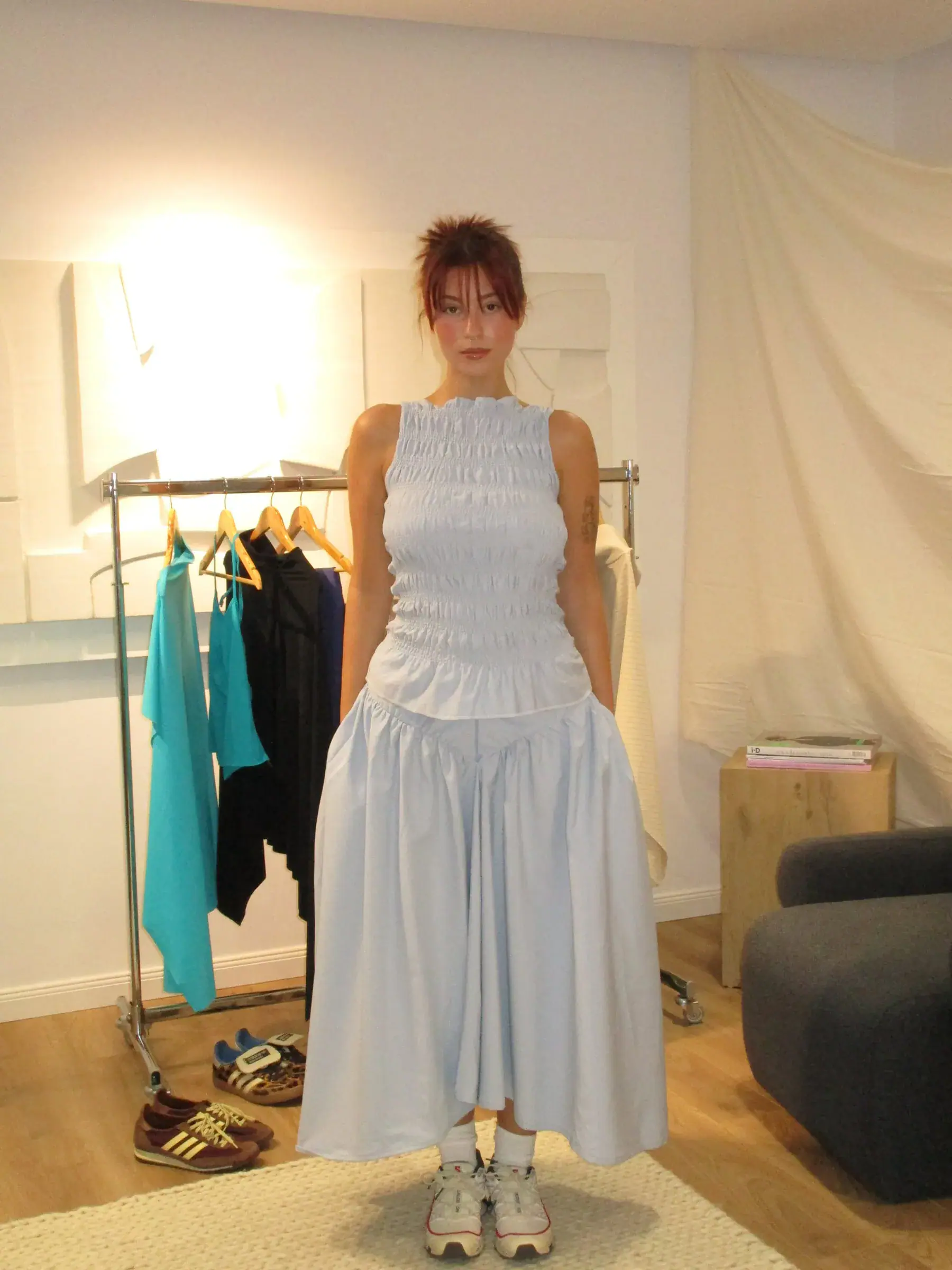 Light Blue Stripe Gathered Set image 1