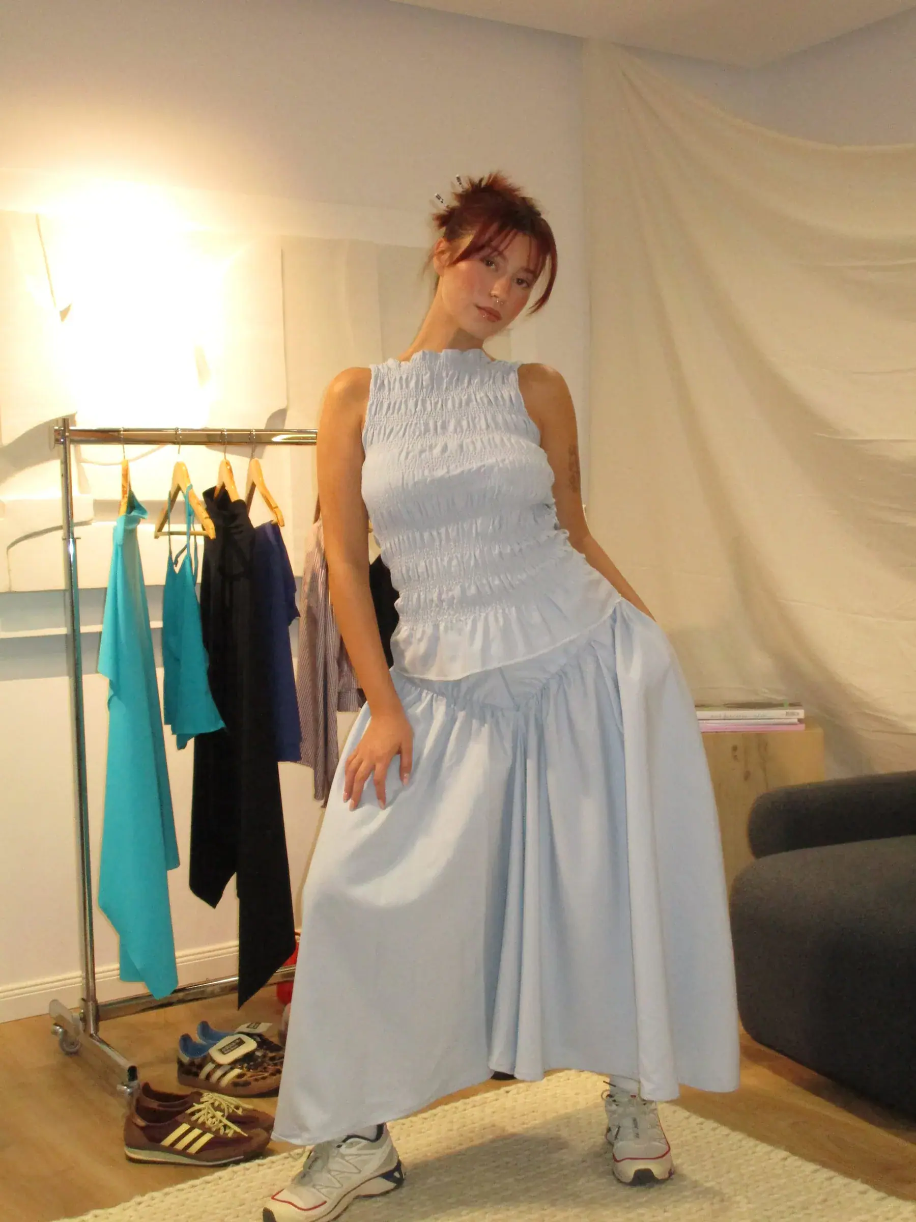 Light Blue Stripe Gathered Set image 2