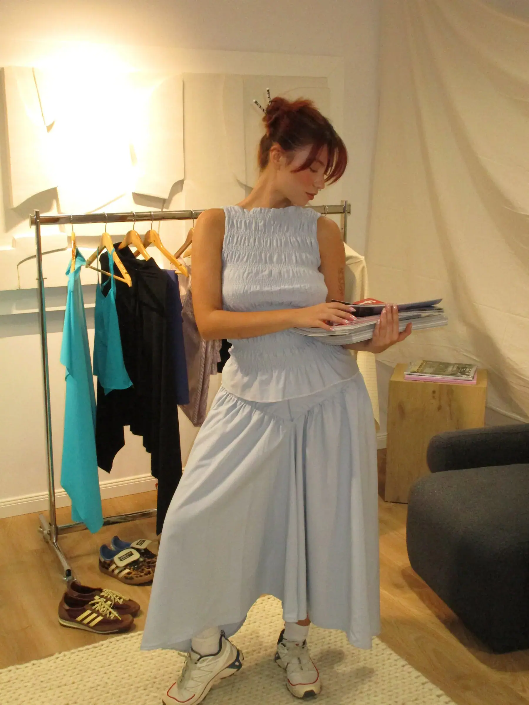 Light Blue Stripe Gathered Set image 3